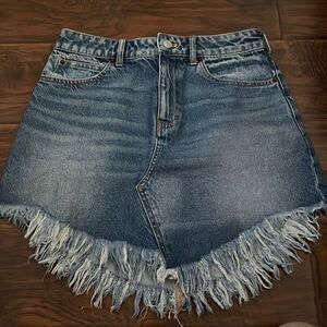 We The Free Blue Factory Distressed Denim Raw Hem Skirt Casual Modern Boho